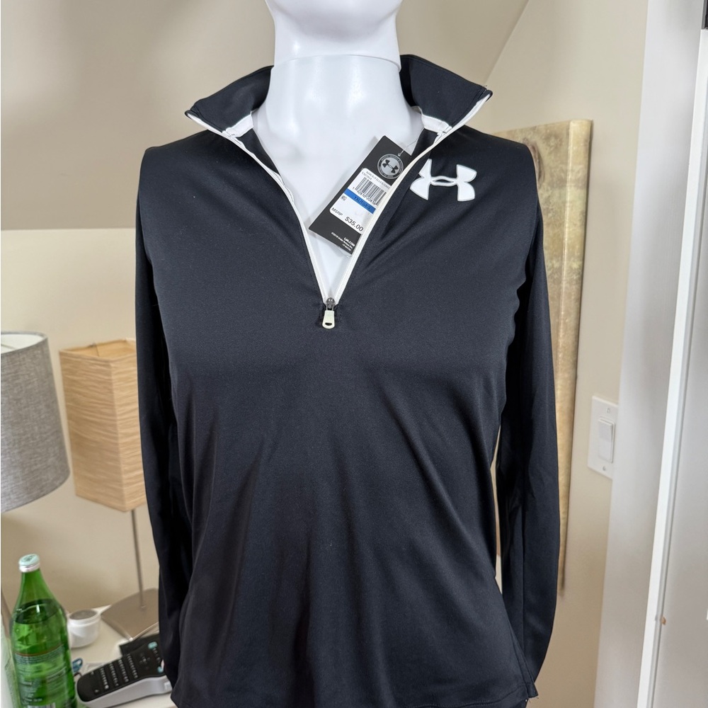 Under Armour Girls YXL 1/4 Zip HeatGear Black Long Sleeve Athletic Top NWT